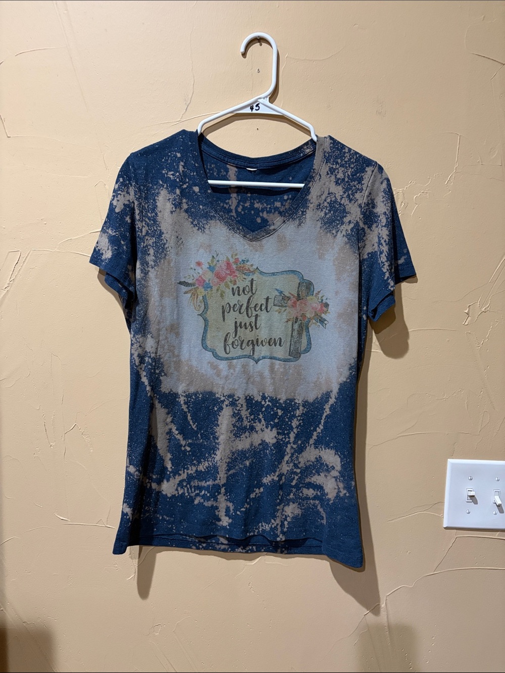 Women’s Navy Tie-Dye Graphic Tee - "Not Perfect Just Forgiven"